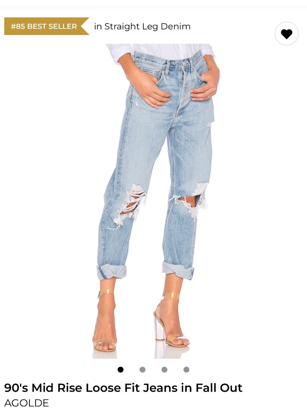 Agolde 90's Mid Rise Loose Fit Jeans in Light Blue with Distressed Knees